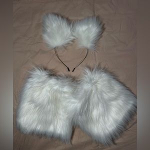 White Fluffy Ears and Leg Warmers